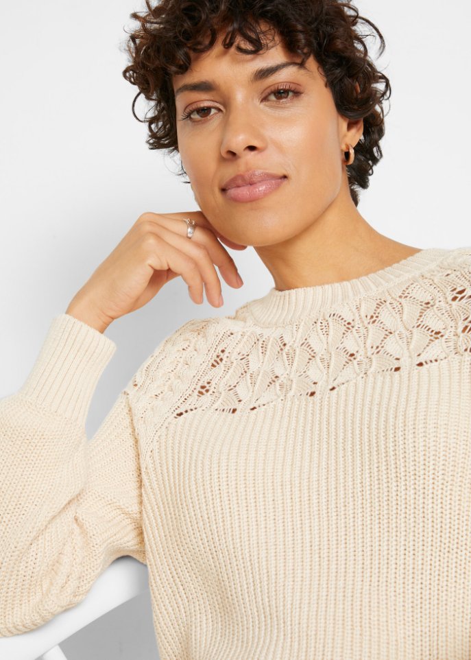Baumwoll-Pullover mit Ajourmuster