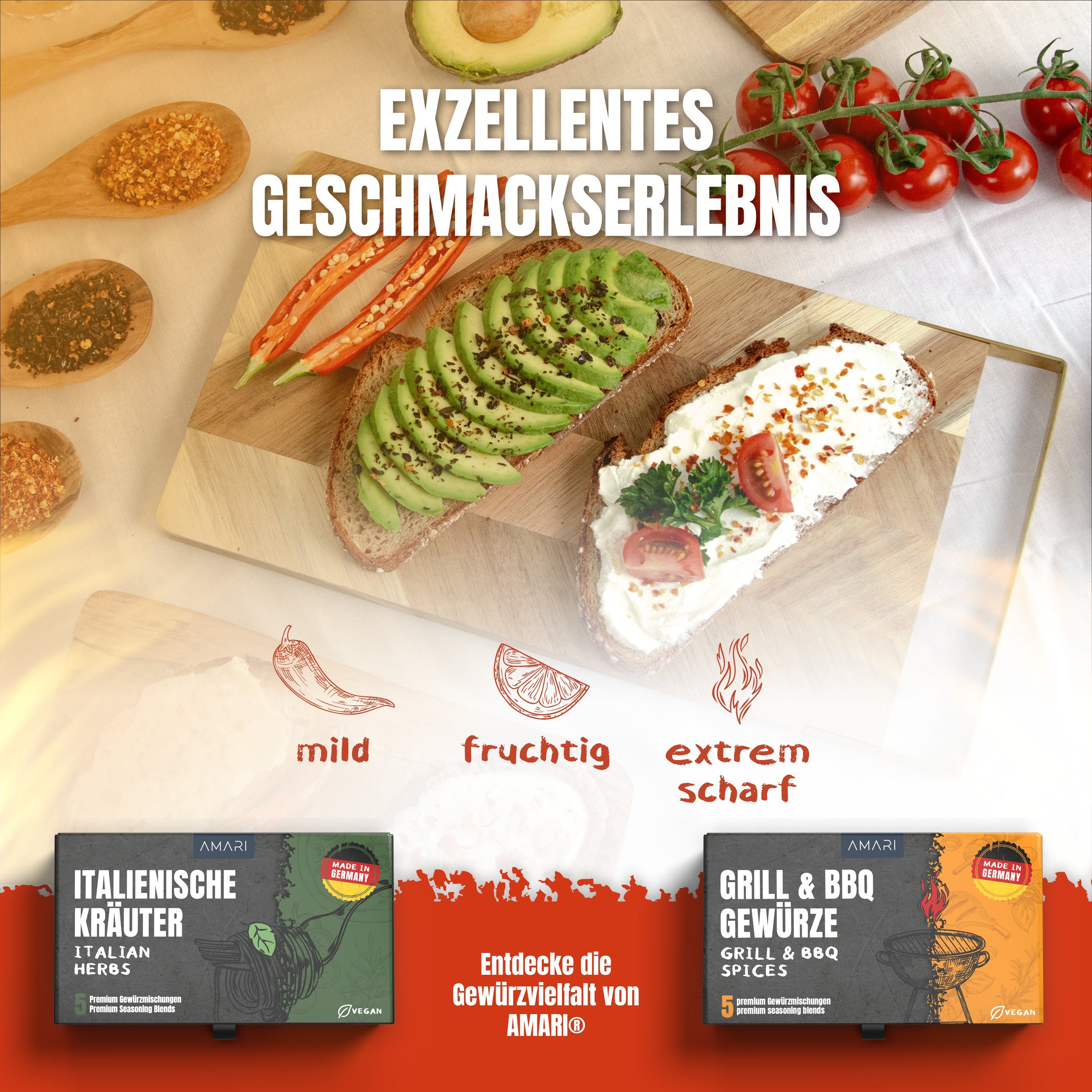 Amari Gewürzkarussell AMARI ® Chili Gewürze Set - 5 erlesene scharfe Gewürze als Geschenk