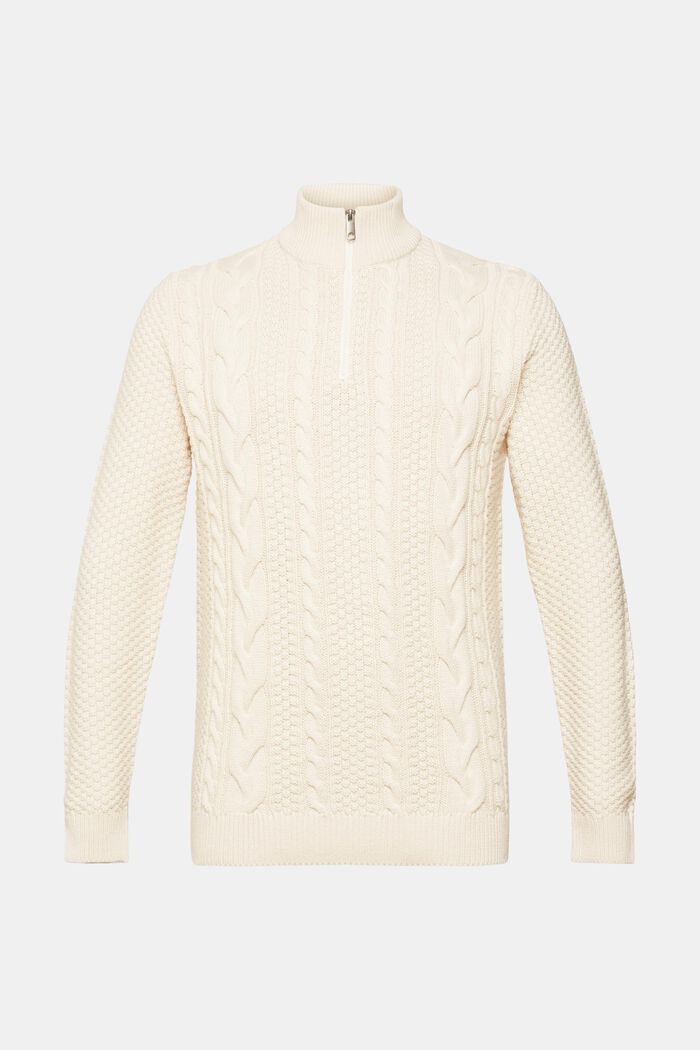 Zopfstrickpullover mit kurzem Reißverschluss
