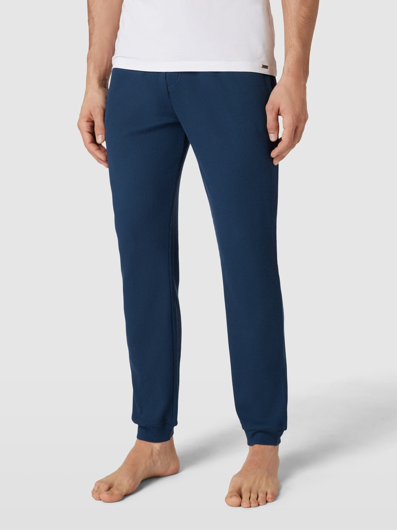 Pyjama-Hose mit elastischem Bund Modell 'Waffle' in dunkelblau