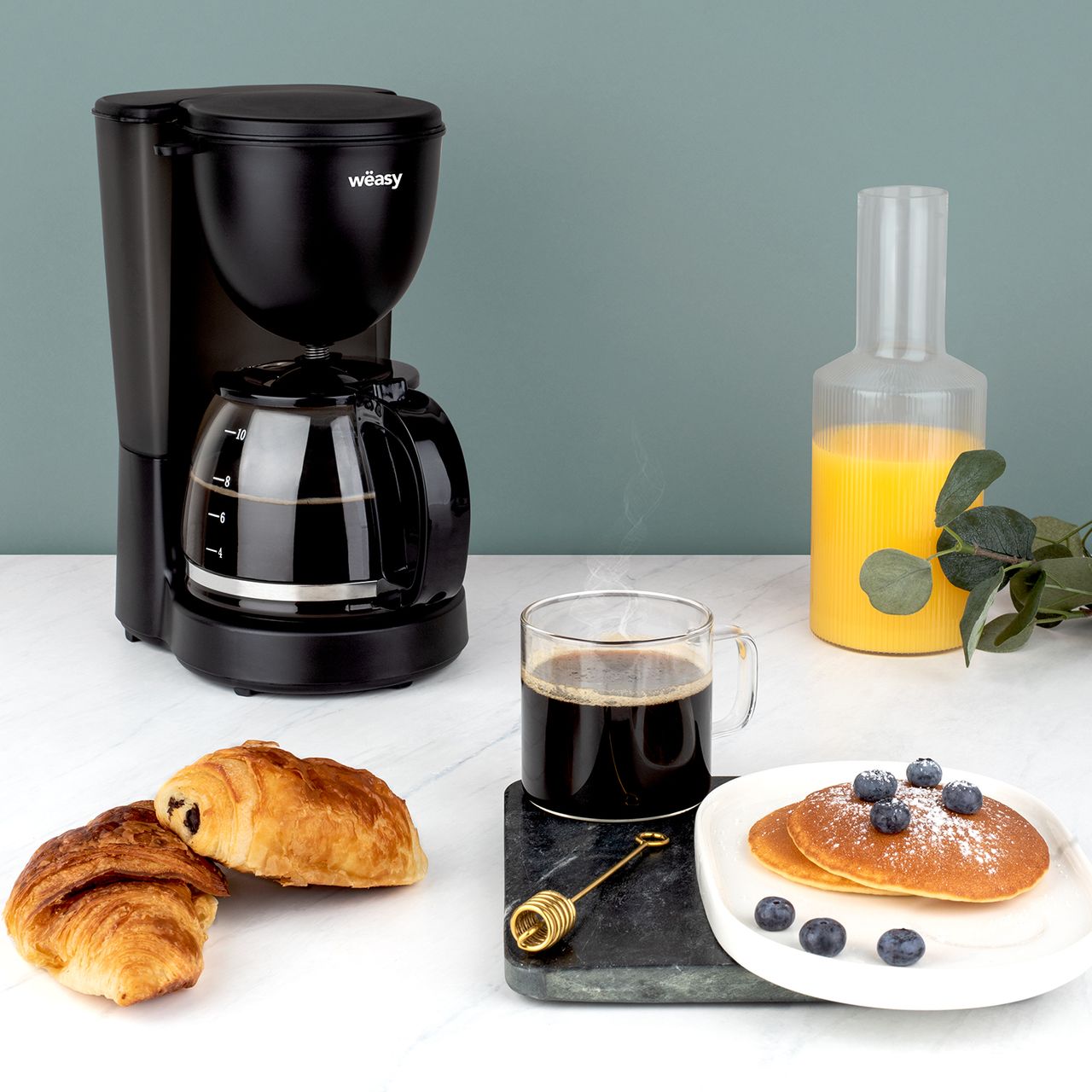 Weasy Wëasy Filterkaffeemaschine KF24 / Fassungsvermögen 1,25 L  / Glaskanne / Warmhaltefunktion / Automatische Abschaltung / Kunststoff / 600 W /  Schwarz