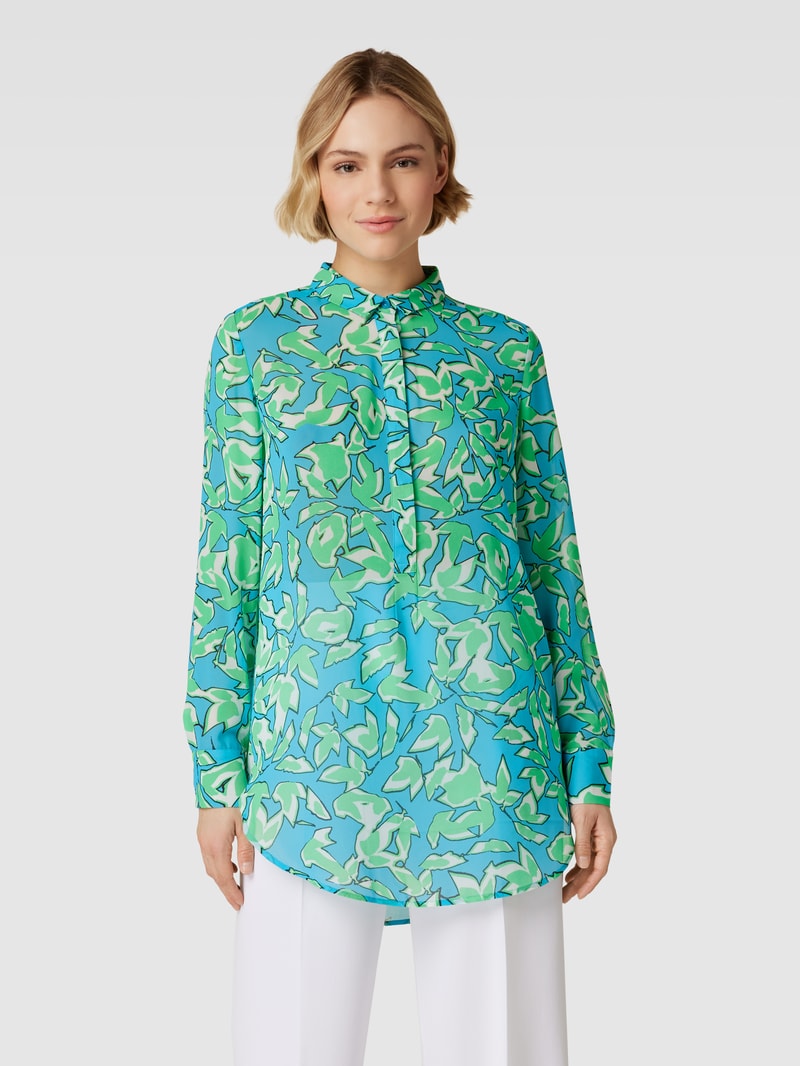 Longbluse mit Allover-Muster in aqua blau