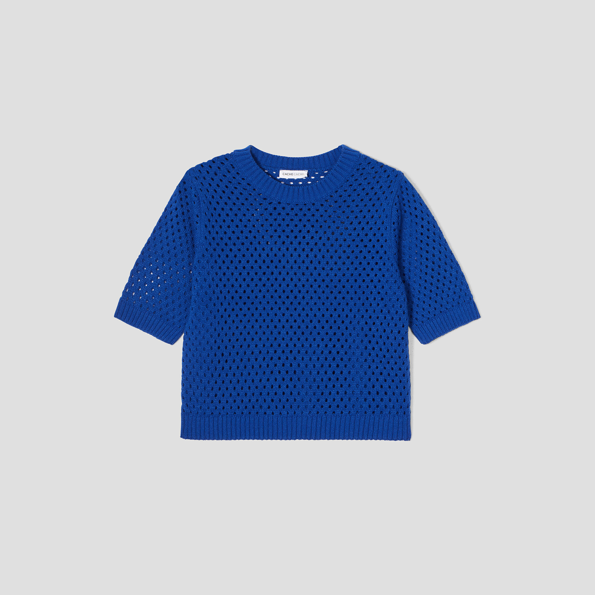 Pull manches courtes ajouré bleu electrique femme | Cache Cache