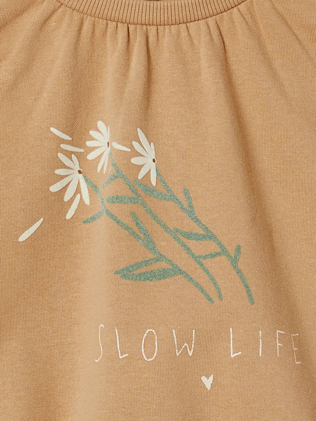 Vertbaudet Mädchen Sweatshirt mit Flockprint-Blumen - taupe