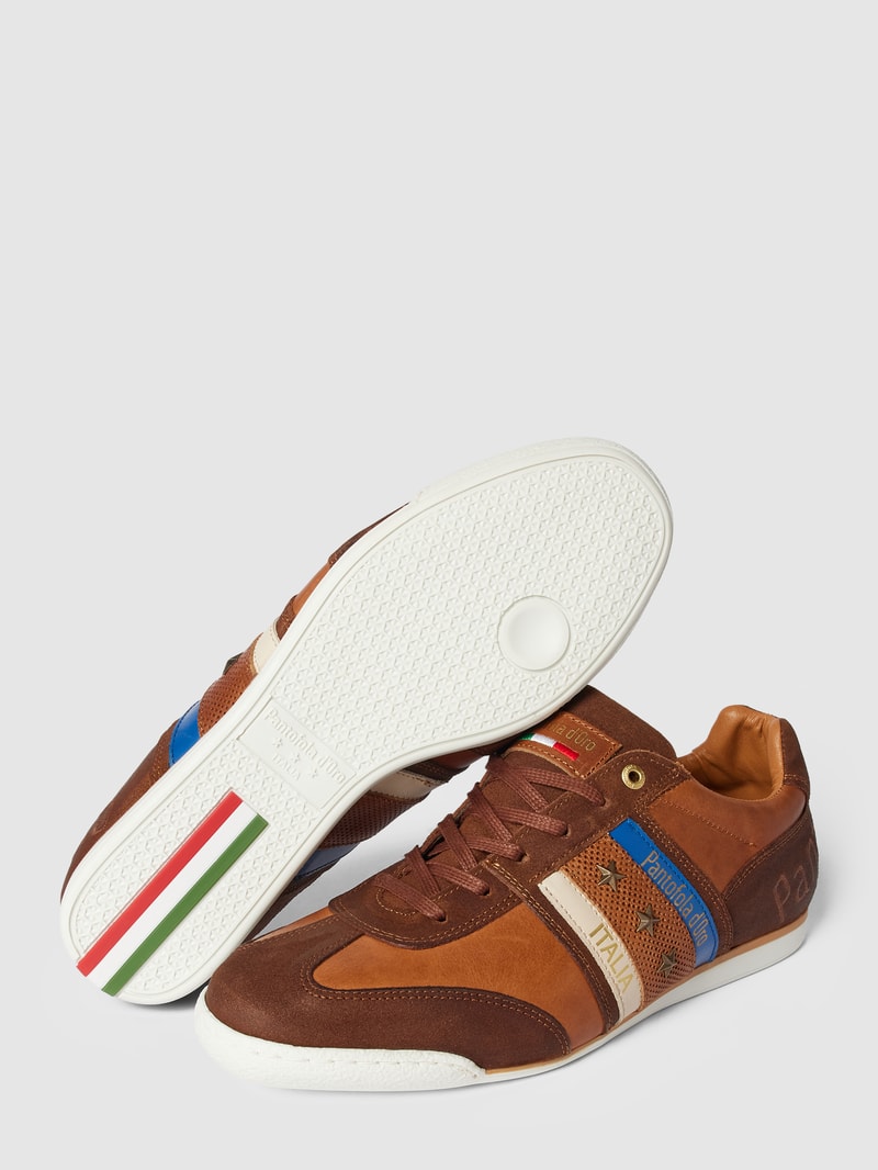 Sneaker mit Kontrastbesatz Modell 'IMOLA' in cognac