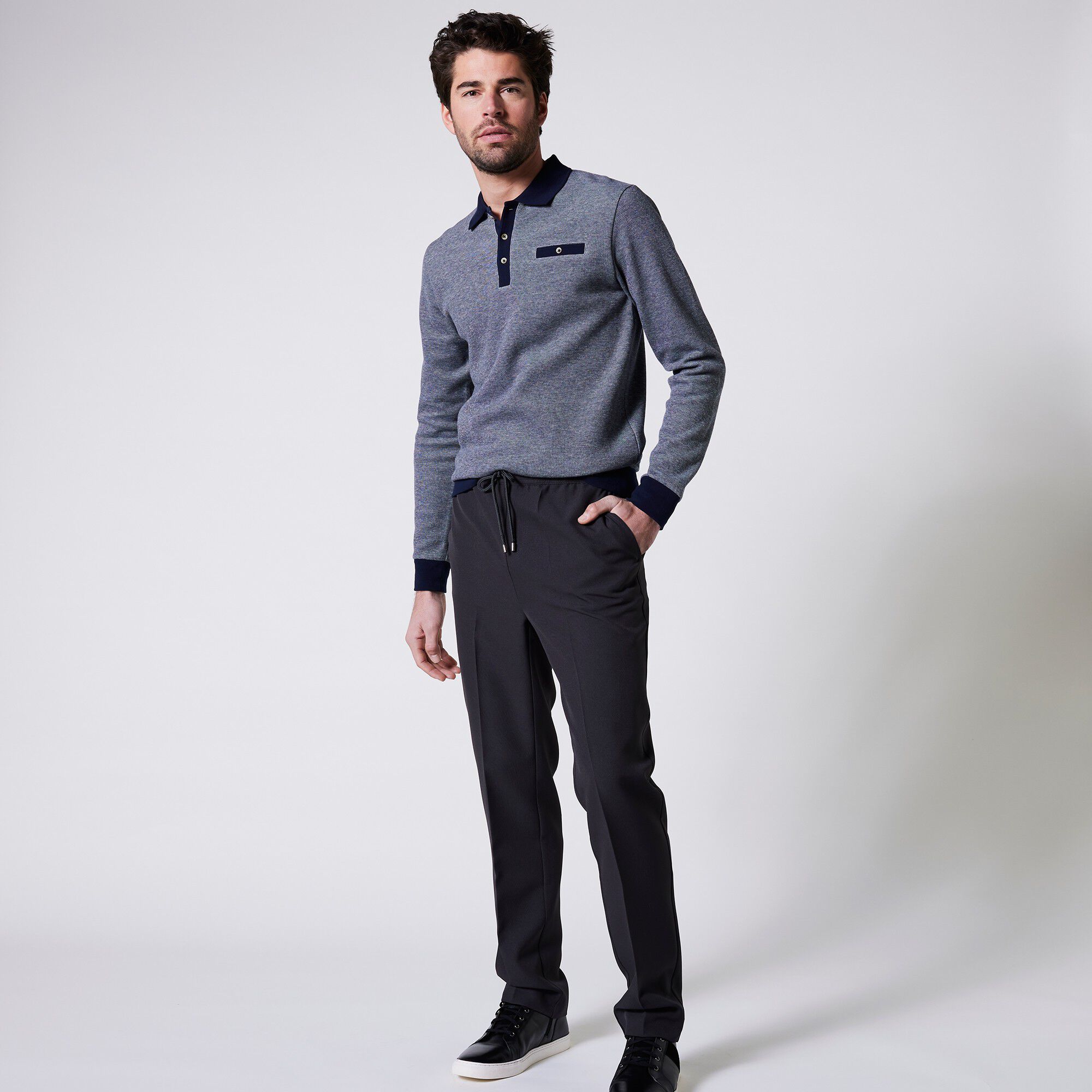 Polo bicolore maille chaude, manches longues