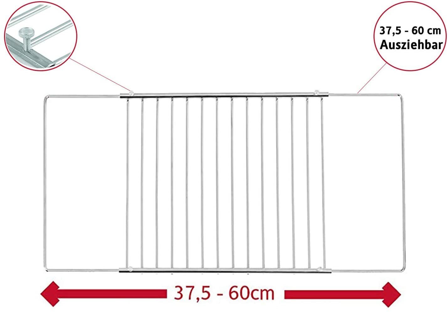 ICQN Backofenrost Universal Gitter, Ausziehbar von 37,5-60 cm Backofenrost, Verstellbar, Verchromt, Backofengitter, Grill, Backrost, Gitterrost, Verchromt Backgitter