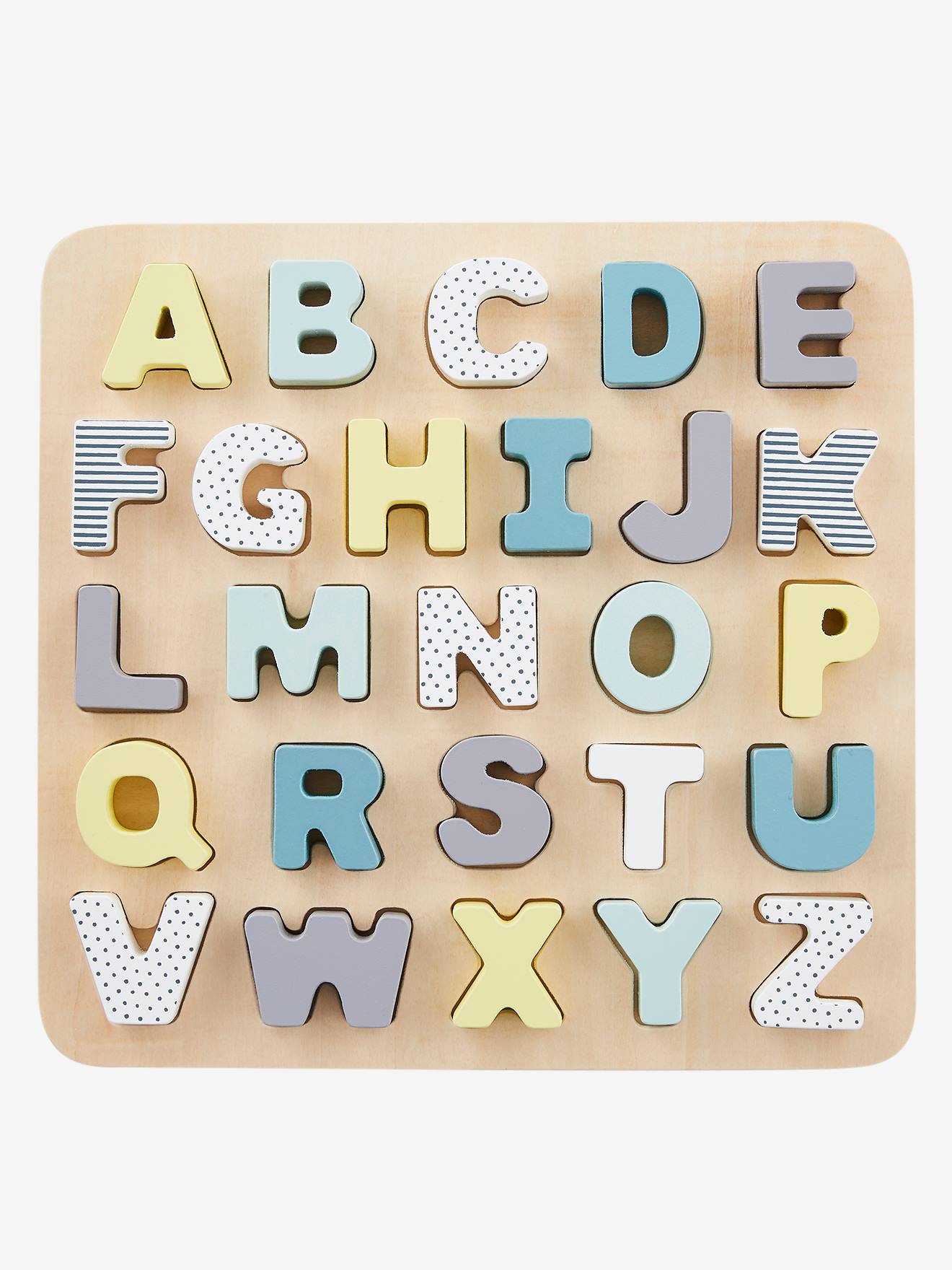 Puzzle lettres à encastrer en bois FSC® rose clair uni avec decor