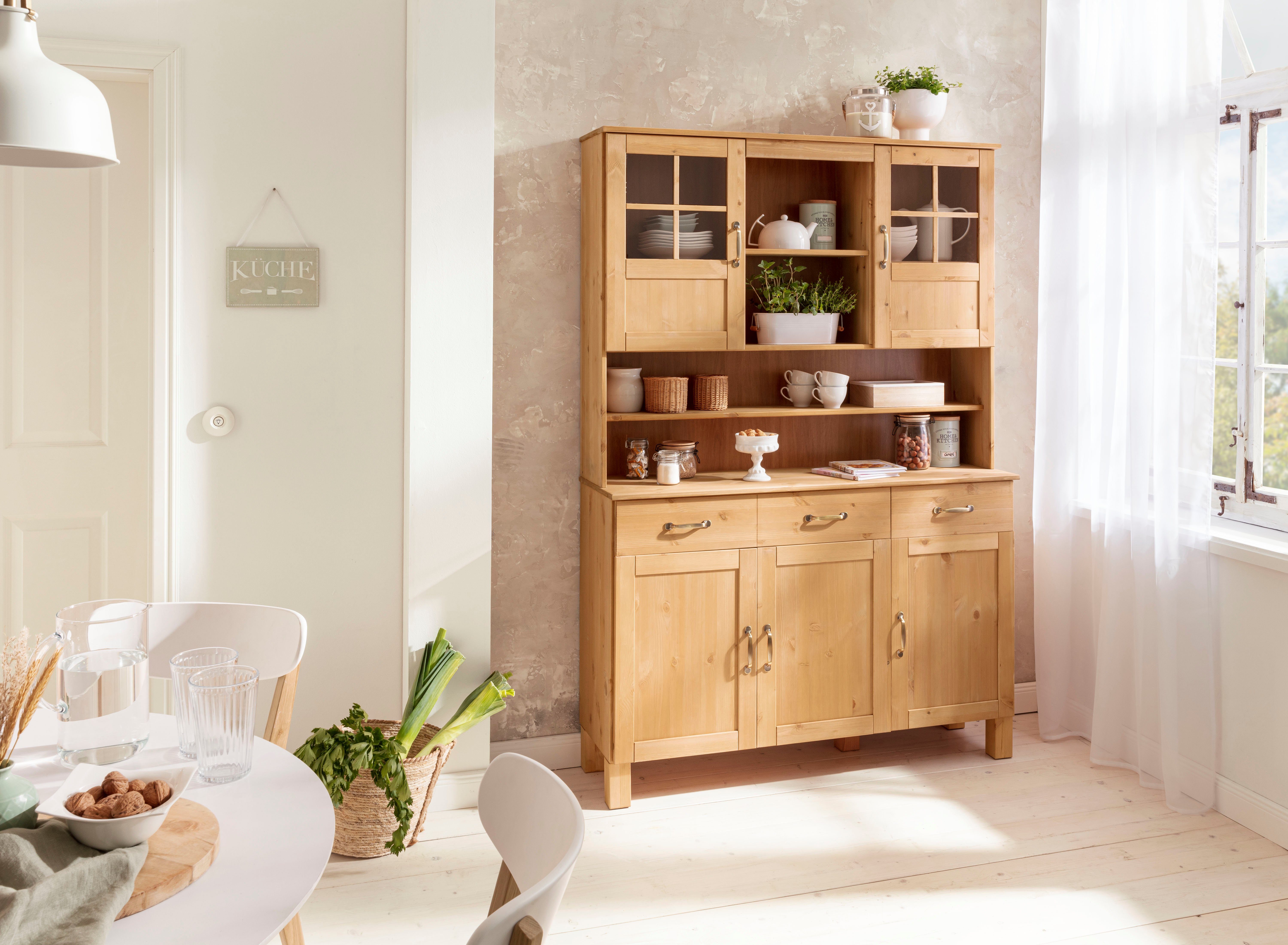 Home affaire Küchenbuffet Alby Breite 125 cm, 2 Glastüren, 2 Schubladen