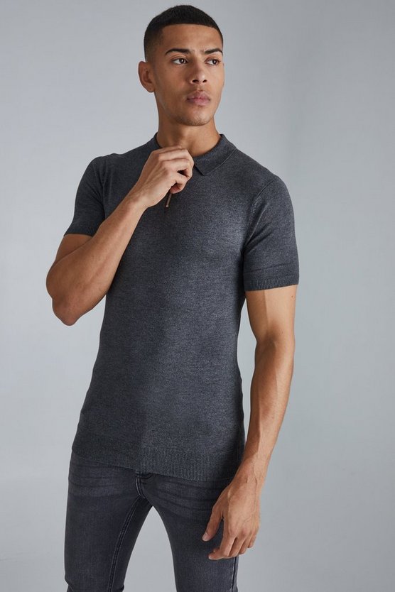Recyceltes Muscle-Poloshirt mit Reißverschluss und kurzen Ärmeln