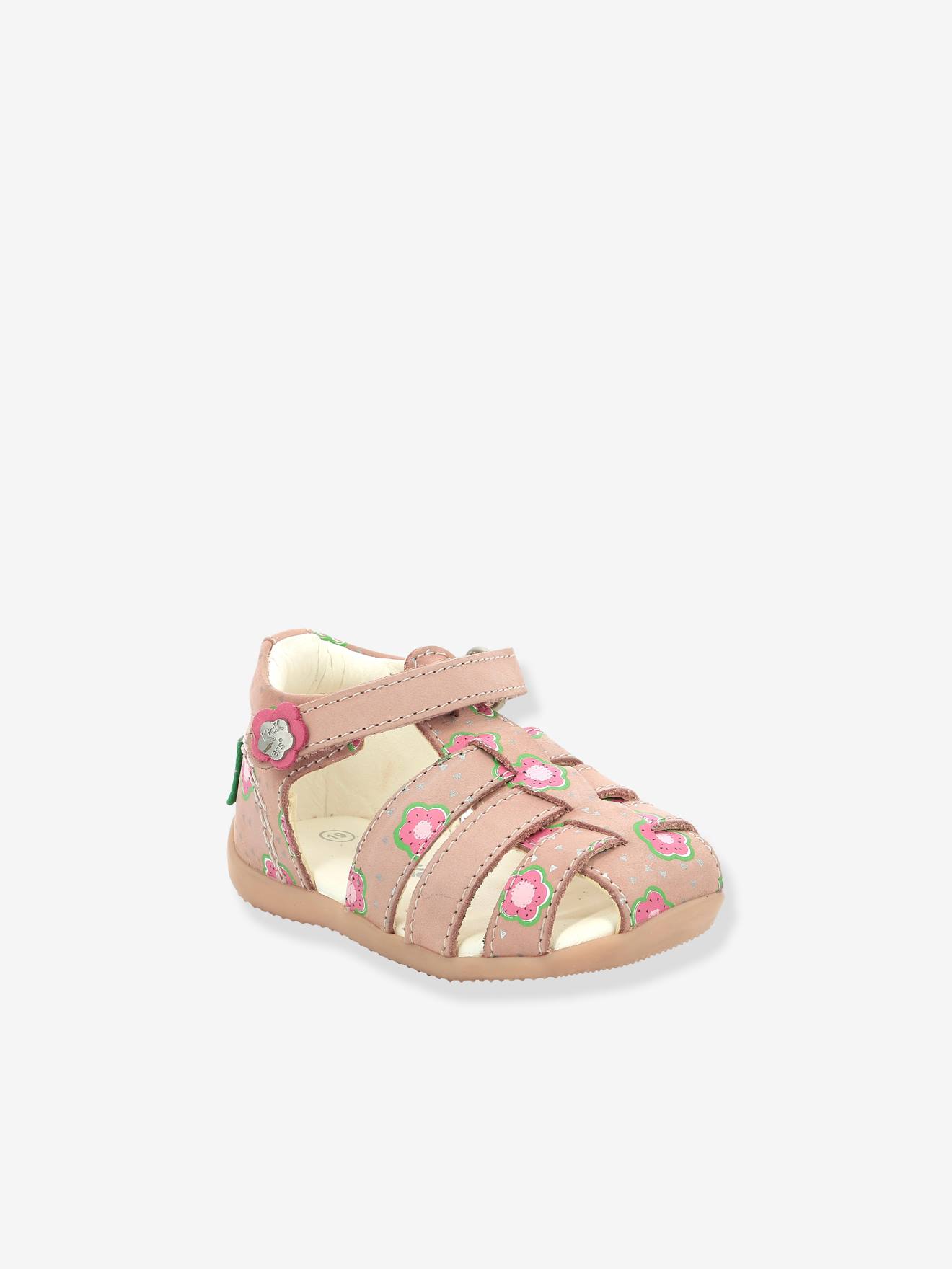 Sandales cuir bébé Bigflo-2 Iconique Biboo KICKERS® rose flower