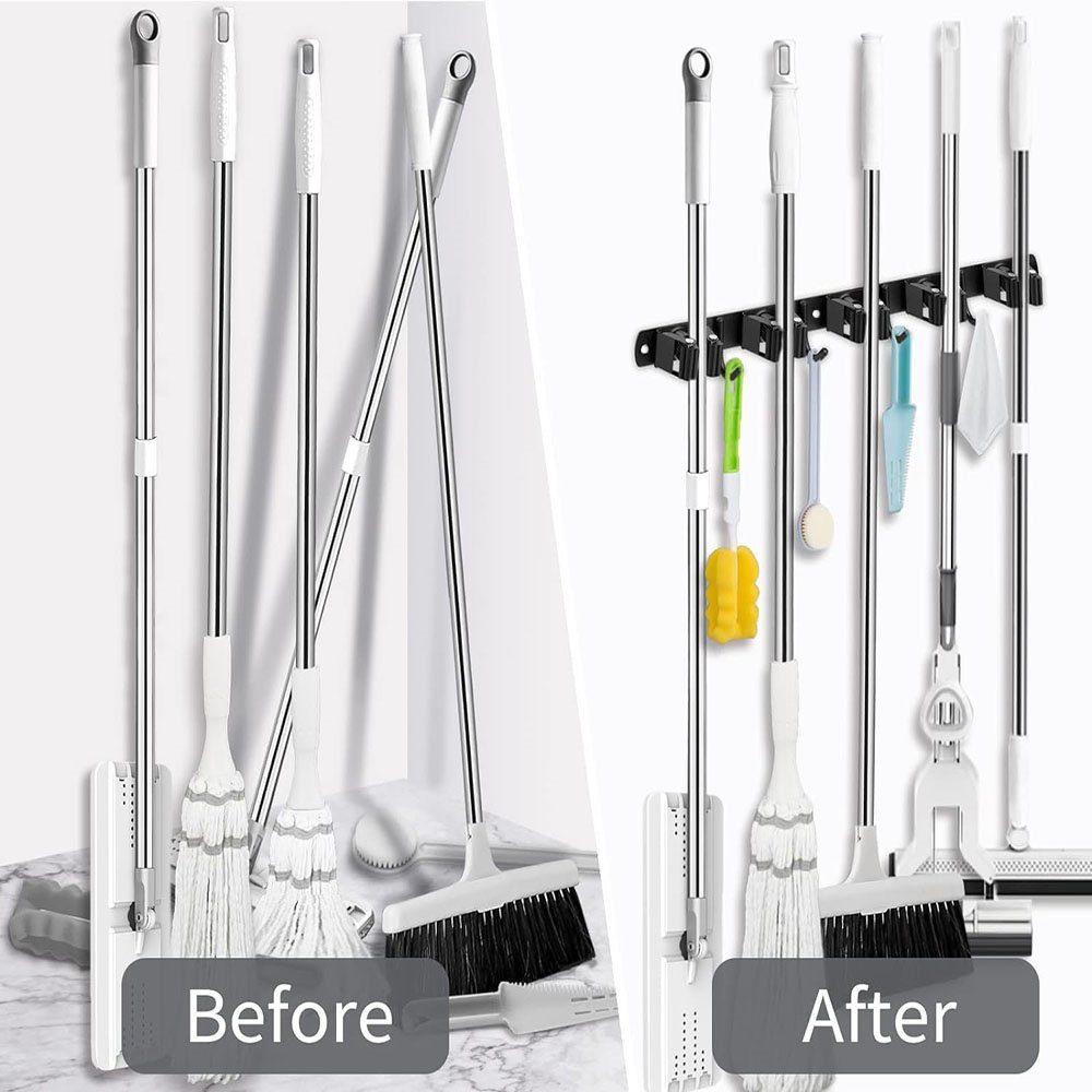 Runxizhou Wandhaken Besenhalterung Wand, 5 Halter + 4 Haken Schwerlast Gerätehalter, (1-St)