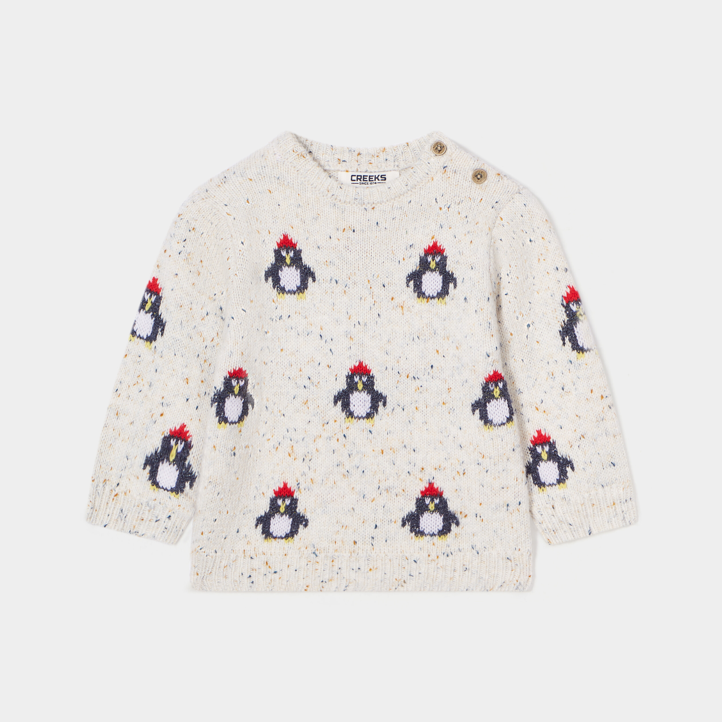 Pull col rond épaule boutonnée Creeks blanc bébé garçon | La Halle