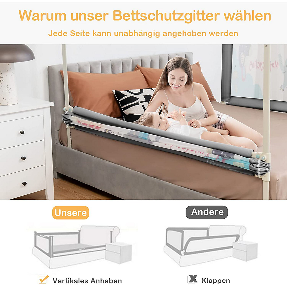 Bettschutzgitter 175cm 24 Stufen höhenverstellbar