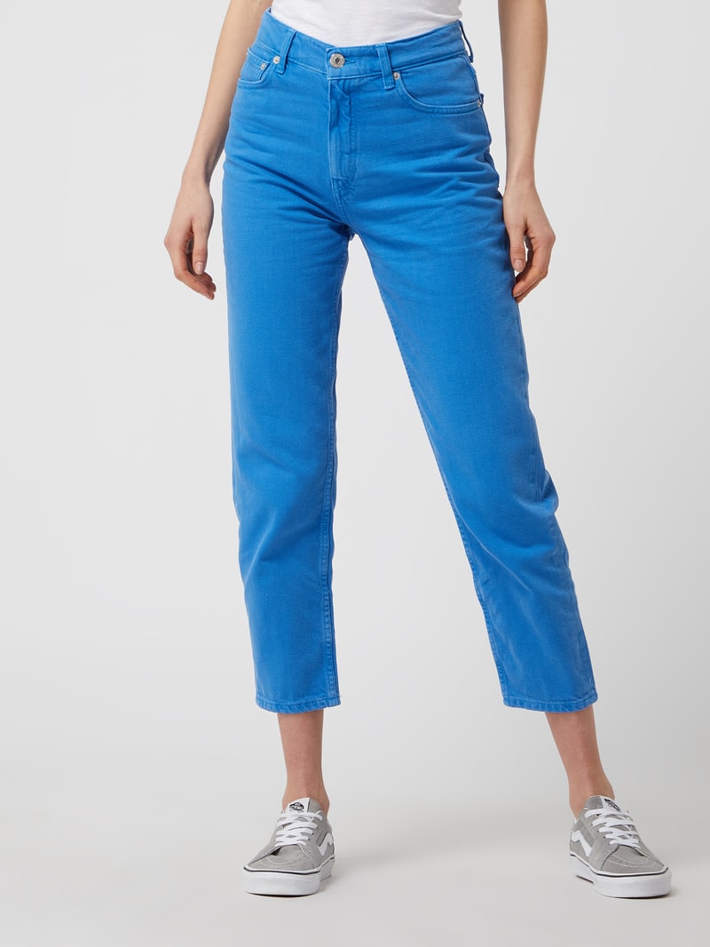 Cropped Mom Fit Jeans aus Baumwolle in ozean blau