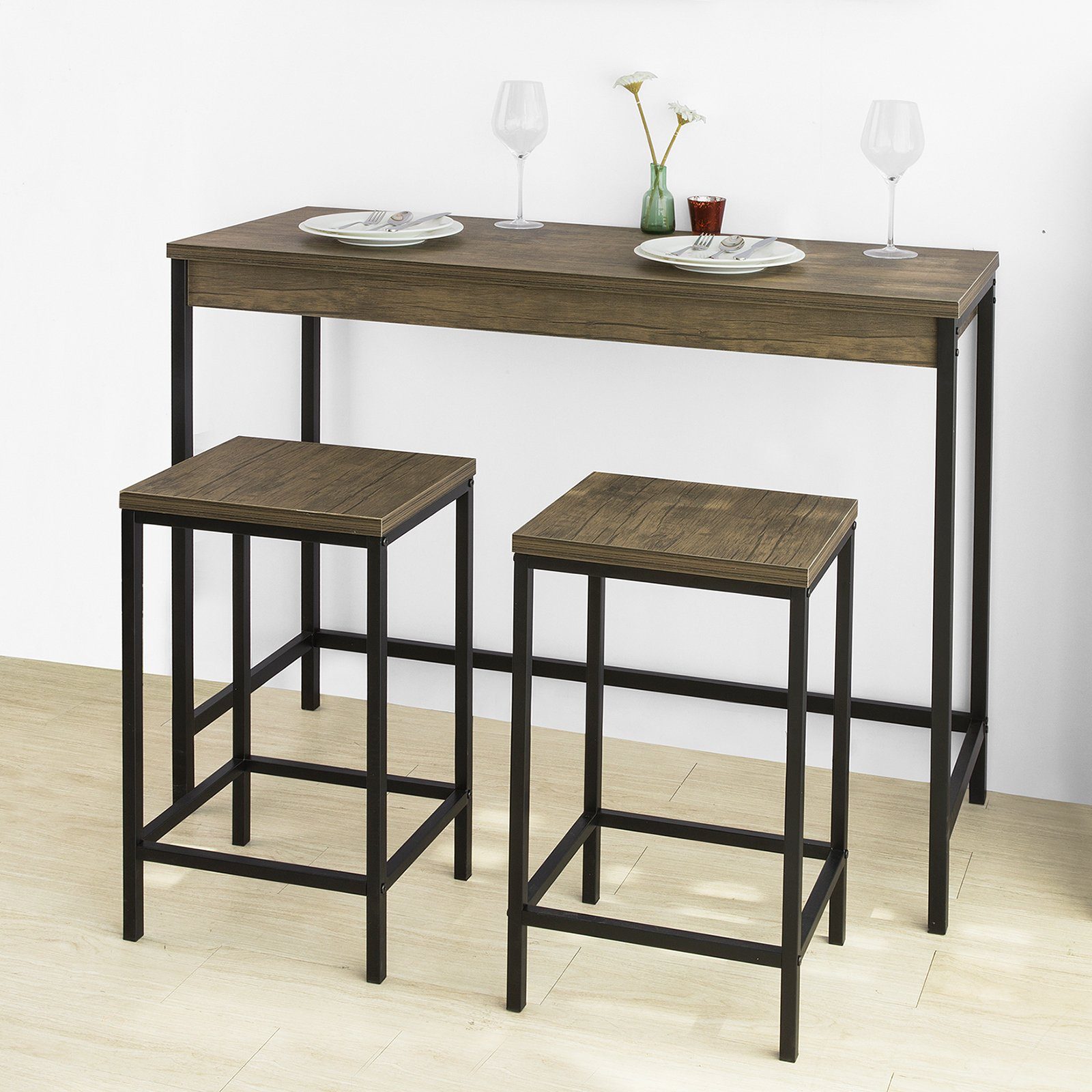 SoBuy Bartisch OGT30, 3-teilig Bartisch-Set Bistrotisch mit 2 Barhockern