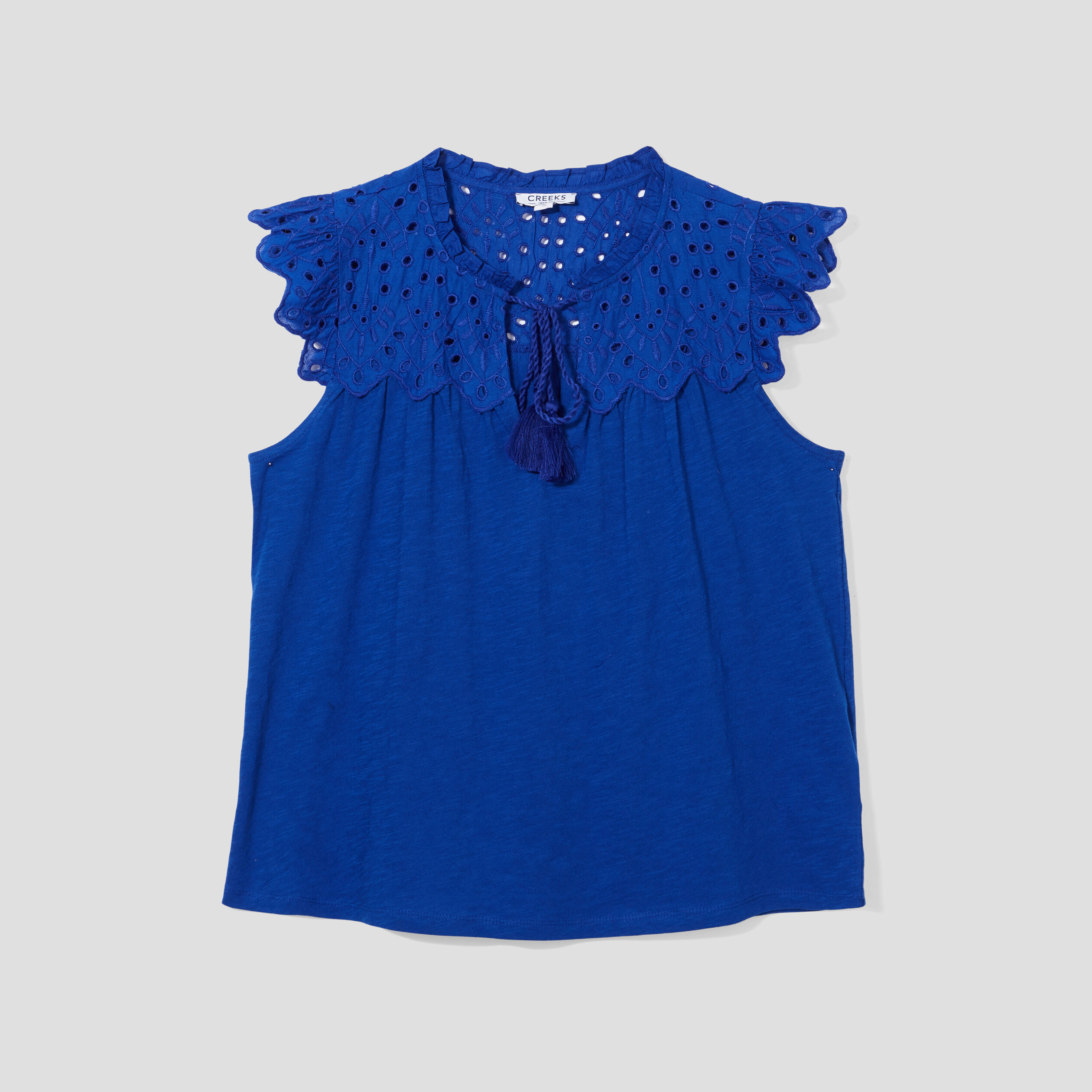 T-shirt broderie anglaise et cordons bleu electrique femme | La Halle