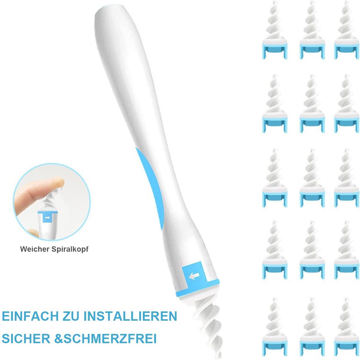 flowgoer Ohrenreiniger Ohrenschmalz Entferner, sicher und sanft, 360 Grad Spiral-Silikon, Ohrenreinigungsset, 16 waschbare Ersatzköpfe,für Kinder und Erwachsene