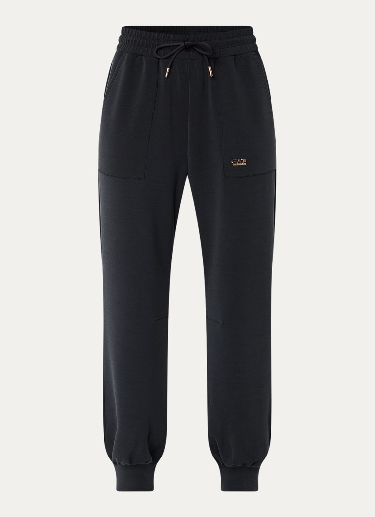 Pantaloni de trening cu talie înaltă și model conic pe picioare, decorați cu sigla Emporio Armani.