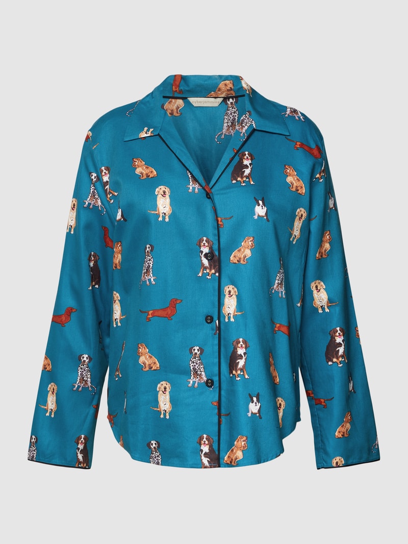 Pyjama-Oberteil mit Allover-Print Modell 'Coco' in petrol