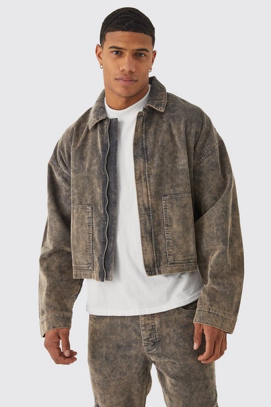 Kastige Cord-Jacke mit Acid-Waschung