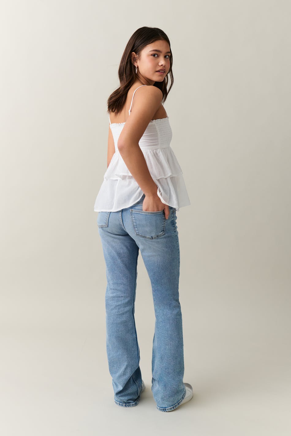 Low waist flare button jeans