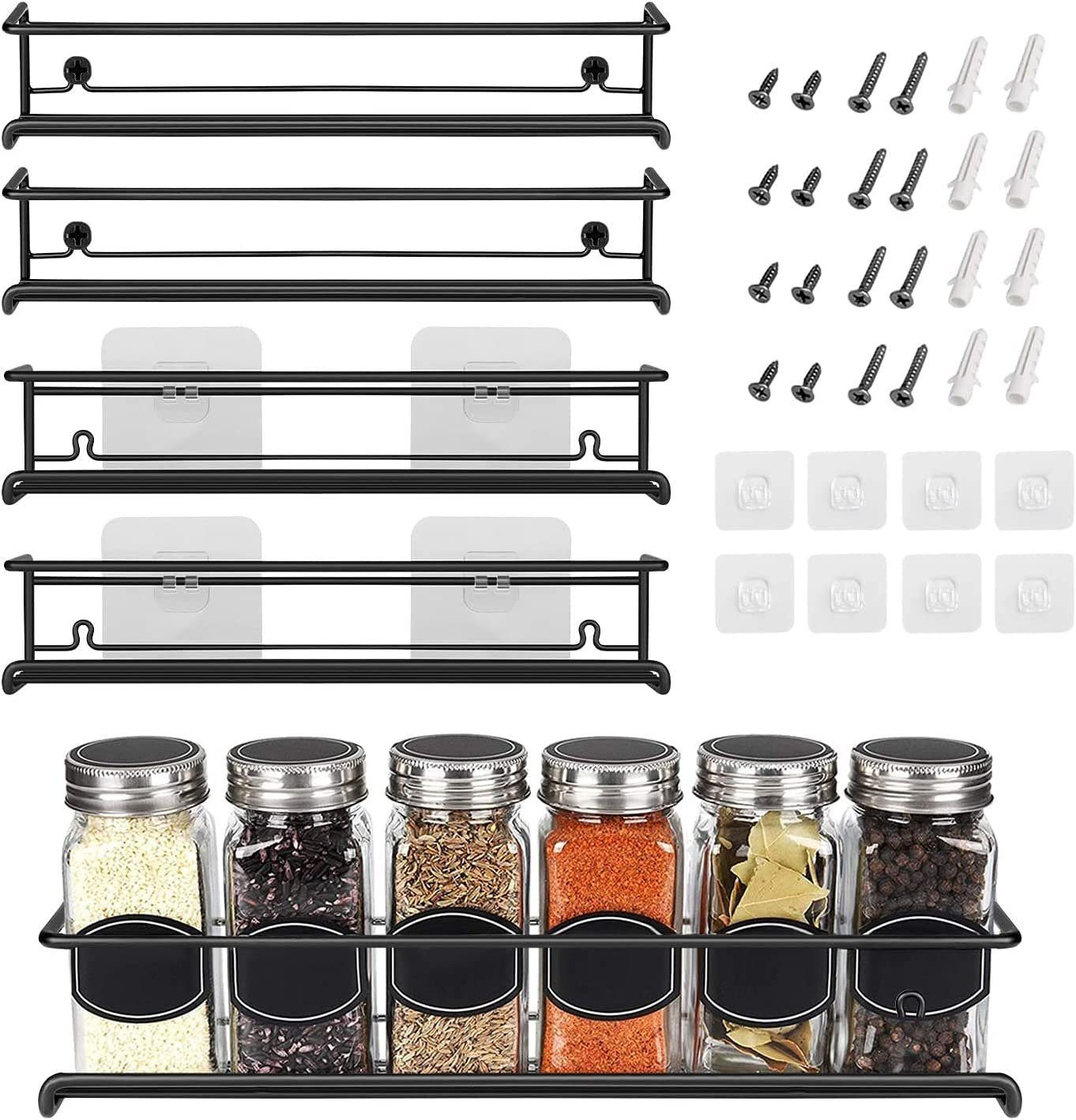 Haiaveng Gewürzregal Gewürzregal-4er Set-Modern und stilvoll dank versteckter Befestigung, Stabil und langlebig - Inkl.Befestigungs-Tools - Kein Bohren notwendig