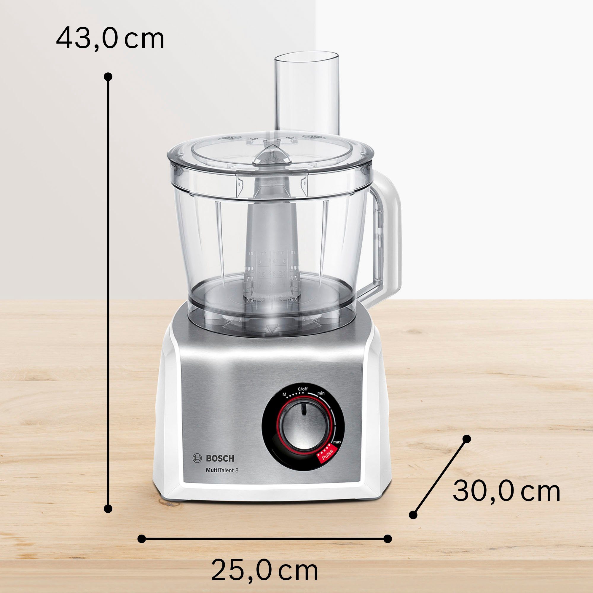 BOSCH Kompakt-Küchenmaschine MultiTalent 8 MC812S814, 1250 W, 3,9 l Schüssel, 3,9l Schüssel, 1,5l Mixaufsatz, Rührbesen, Universalmesser, 3 Scheiben