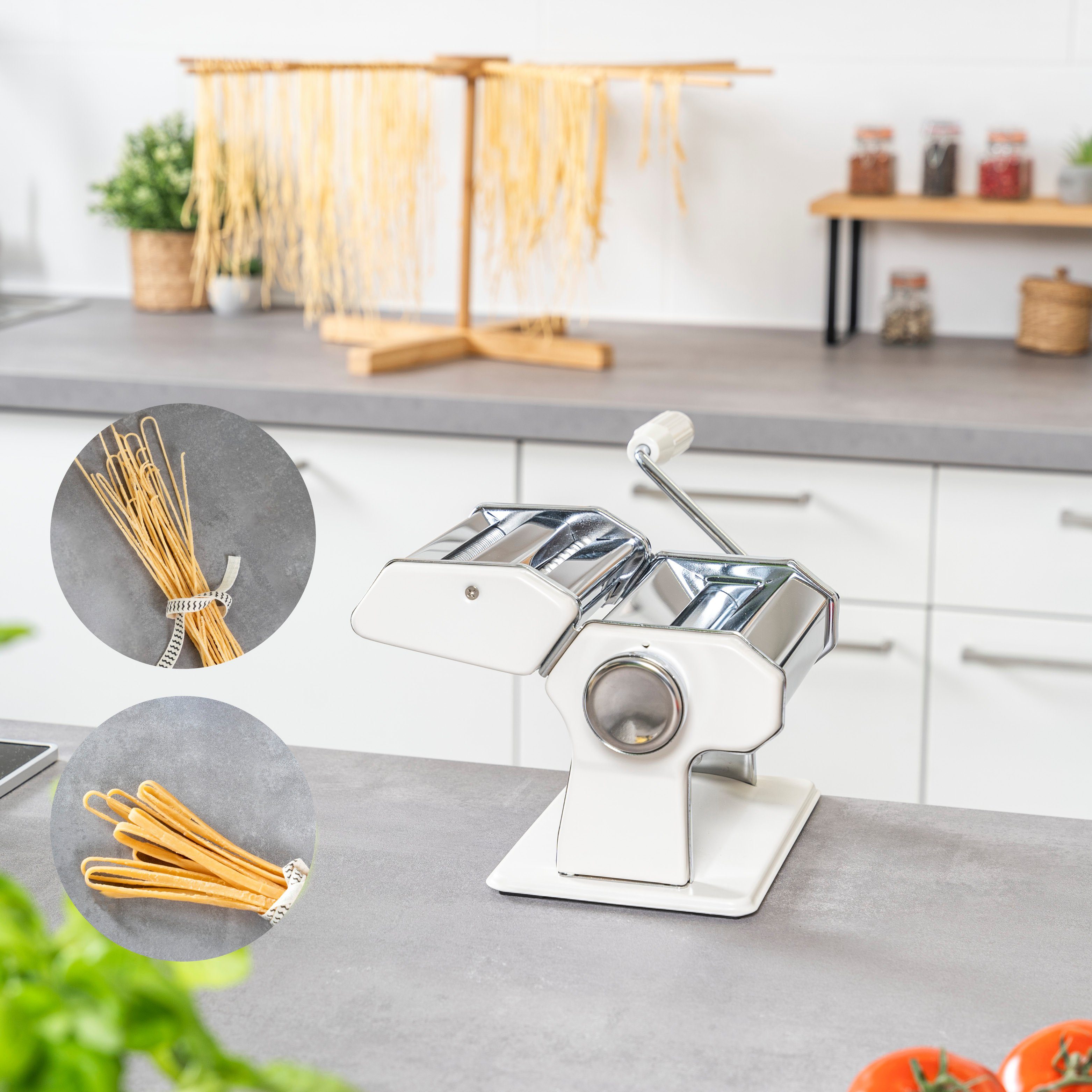 bremermann Nudelmaschine für Spaghetti, Pasta und Lasagne inkl. Nudeltrocker als Set, 7 Stufen, Edelstahl
