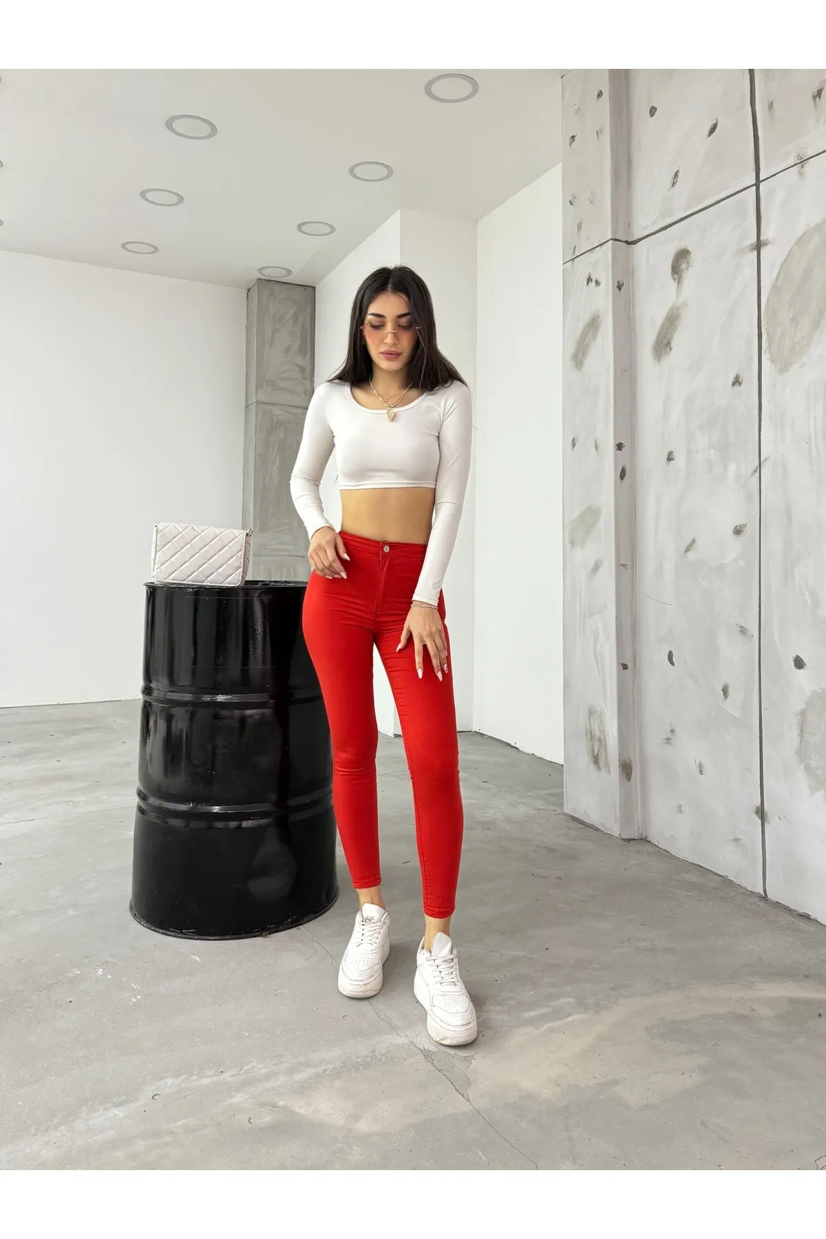 BİKELİFEJNS  Rote Lycra-Leggings-Hose mit hoher Taille für Damen