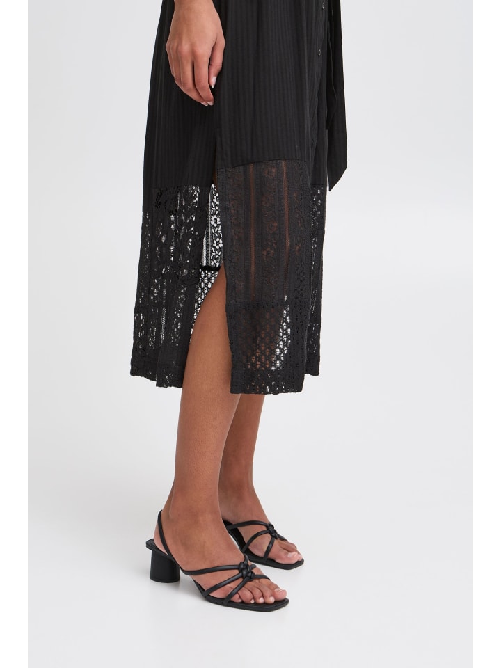 ICHI Midikleid in schwarz günstig kaufen