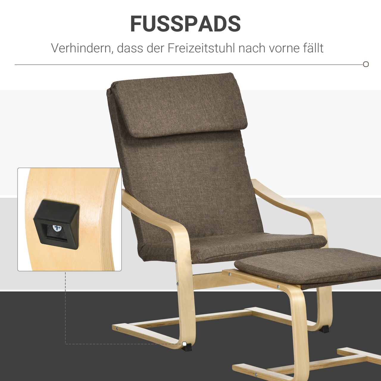 HOMCOM Relaxsessel mit Fußhocker Armlehnensessel Leinenbezug Holzgestell Braun