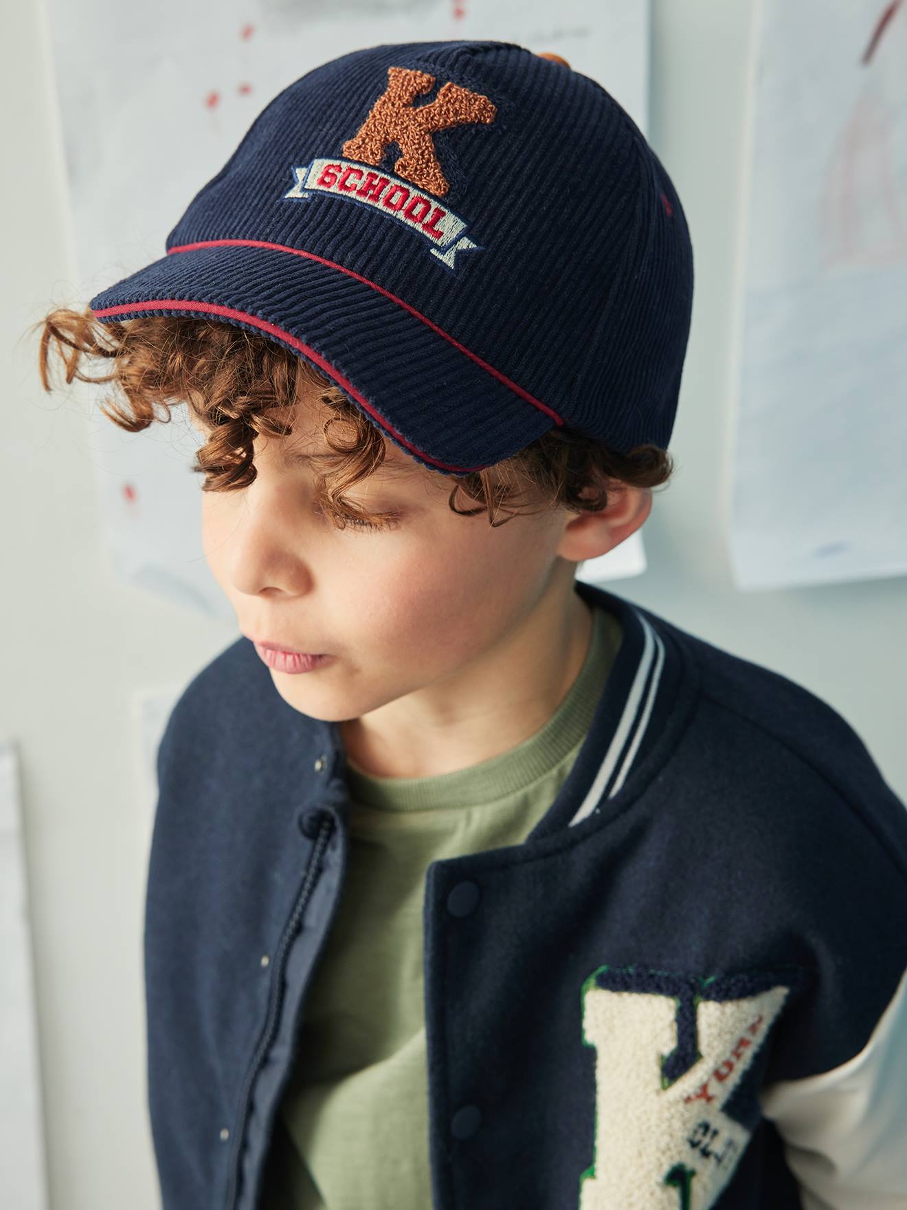 Casquette chaude en velours garçon marine