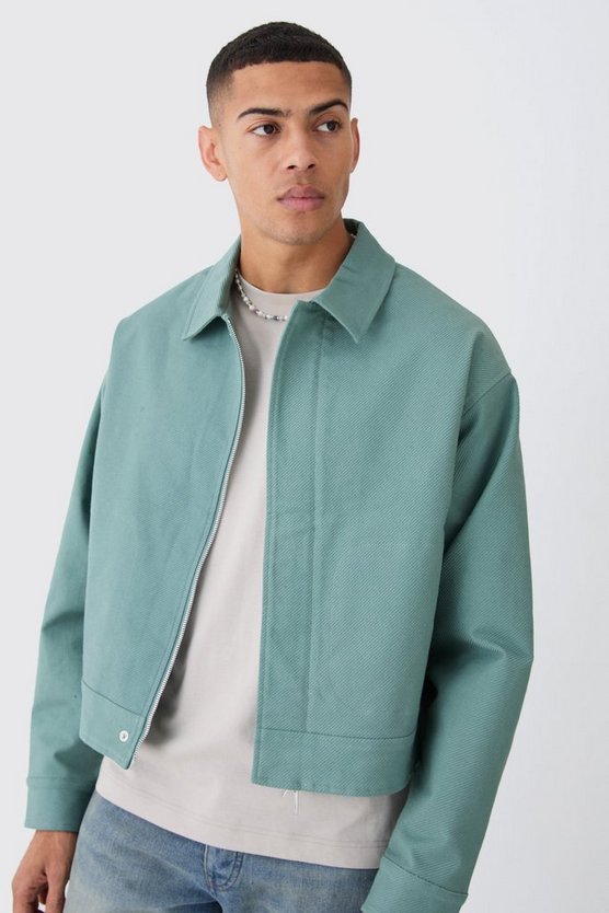 Kastige smarte gerippte Twill Harrington-Jacke