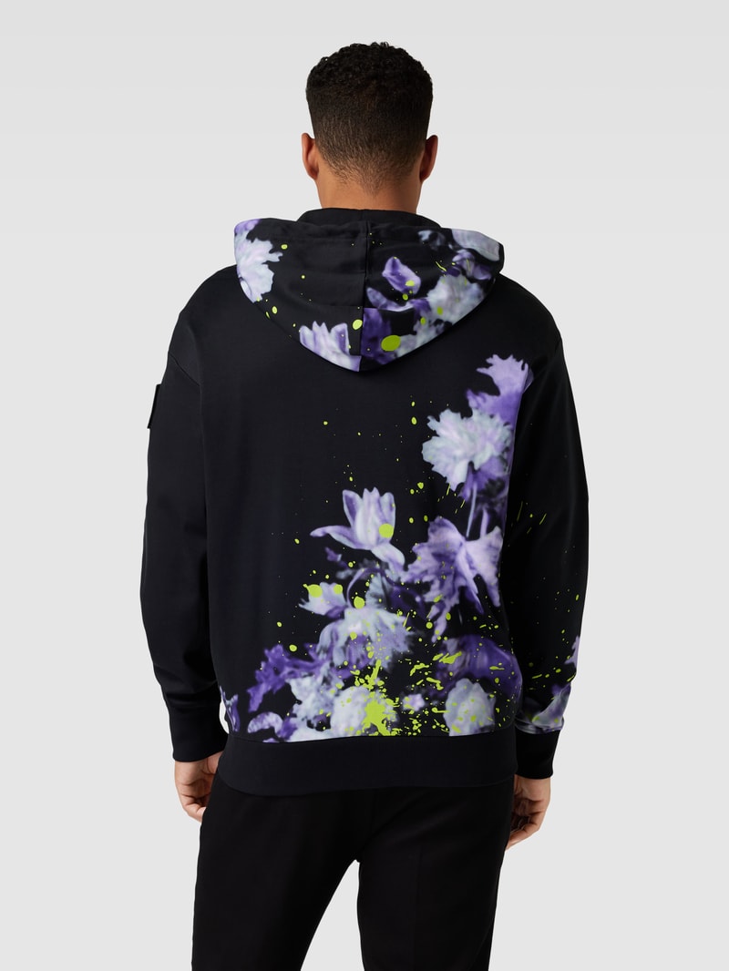 Sweatjacke aus reiner Baumwolle mit Kapuze Modell 'Lotus' in schwarz