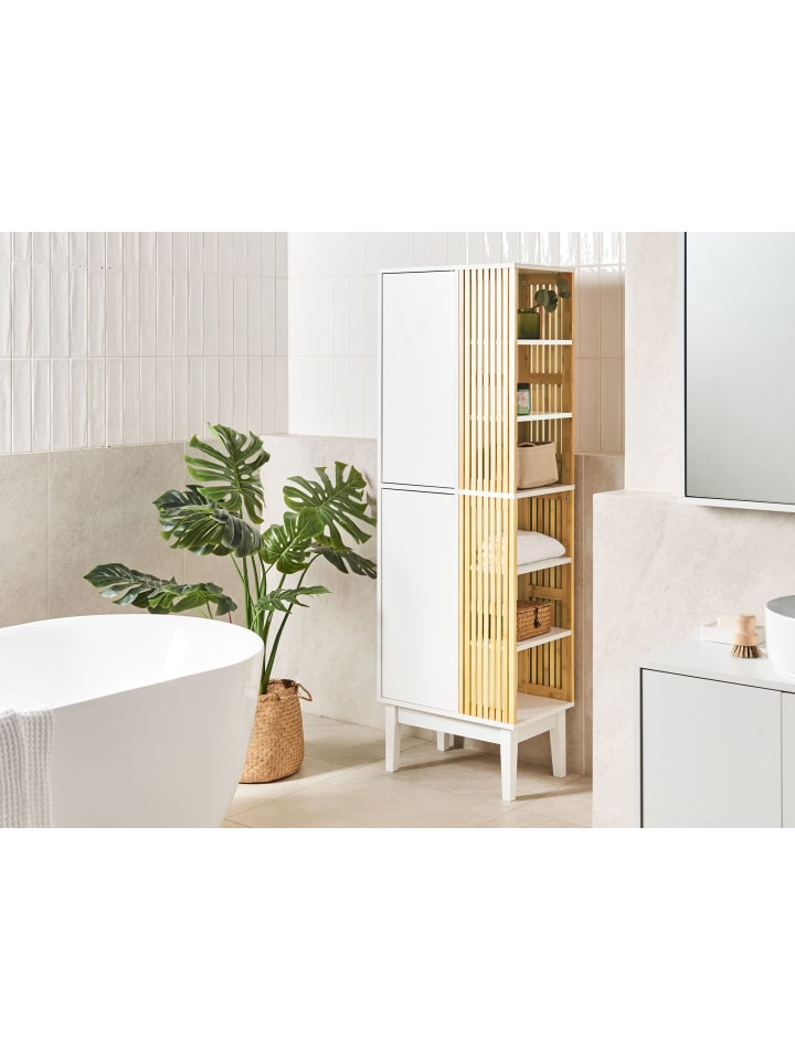Beliani Badezimmerschrank NUBES in Weiß/Heller Holzfarbton günstig kaufen onesize