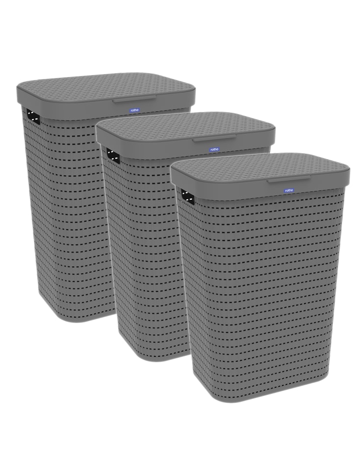 Rotho Country 3er-Set Wäschesammler 55l mit Deckel in Anthrazit günstig kaufen onesize