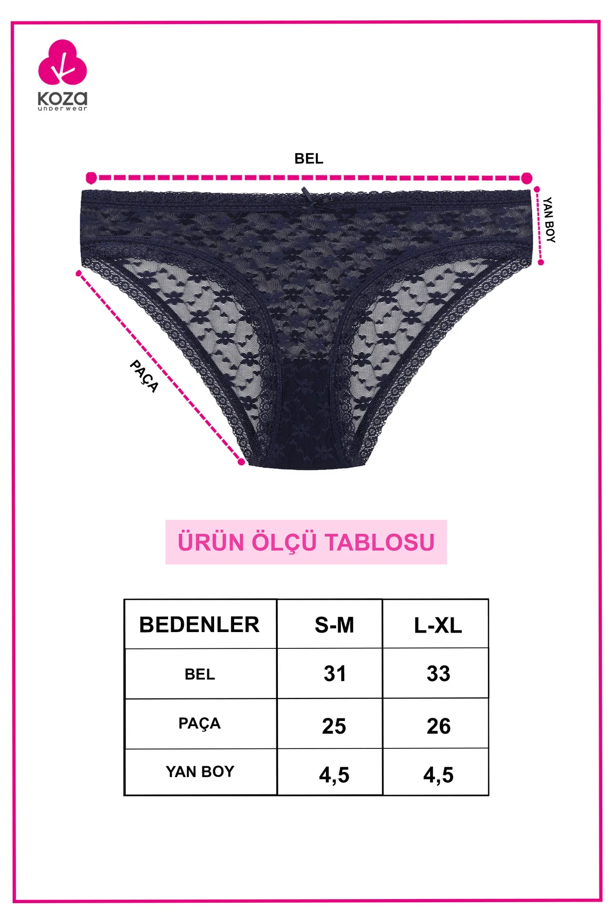 koza iç giyim  3-teiliges Spitzenhöschen für Damen