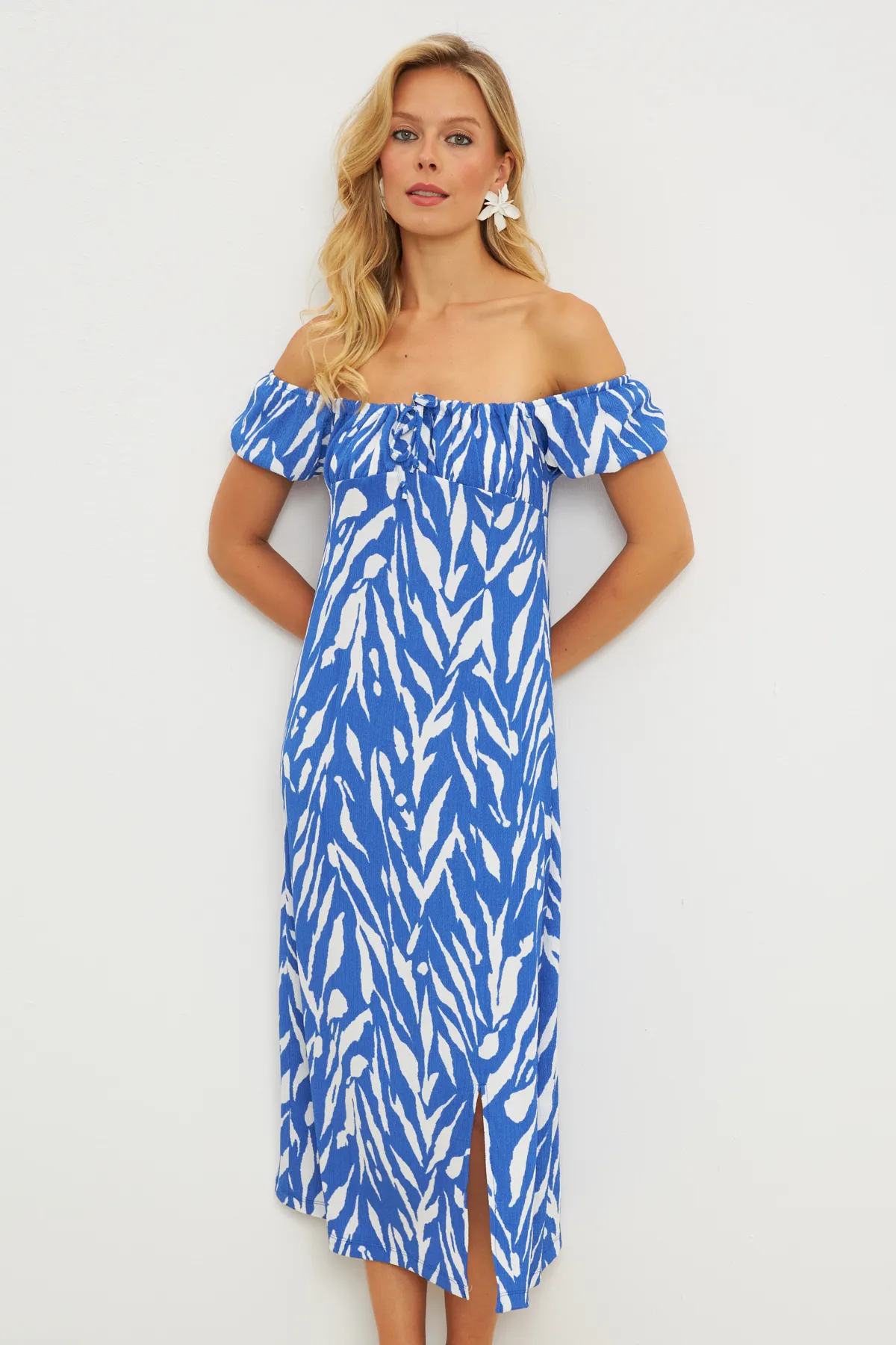 Cool & Sexy  Blaues Wickel-Midikleid mit Raffung für Damen DY105