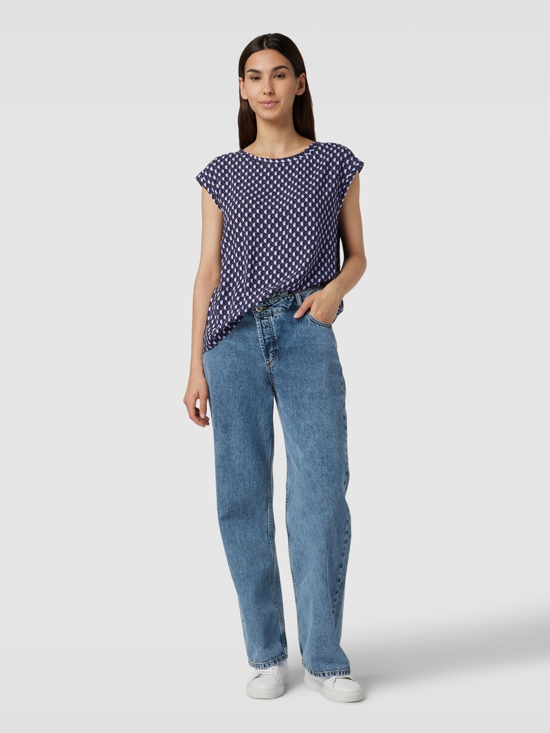 Bluse mit Allover-Muster Modell 'Fauni' in marineblau
