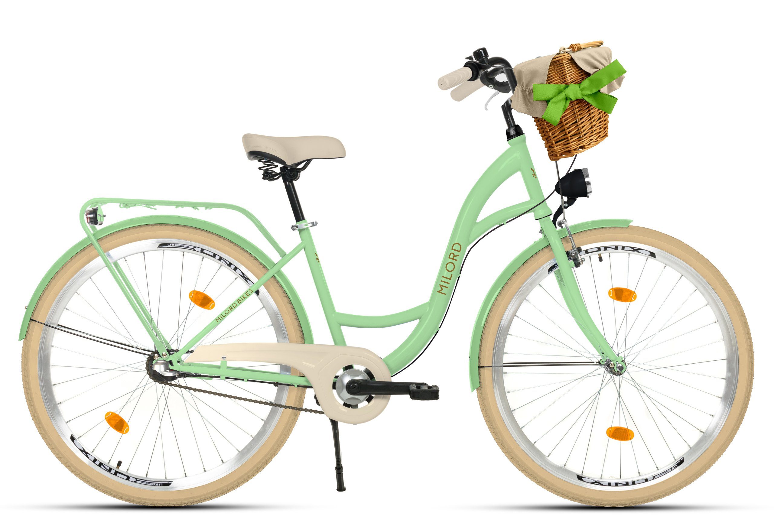 MILORD BIKES Cityrad Milord City Damenfahrrad Weidenkorb 28/26 Zoll, Mintze-Creme, 3-Gang, 3 Gang, Nabenschaltung