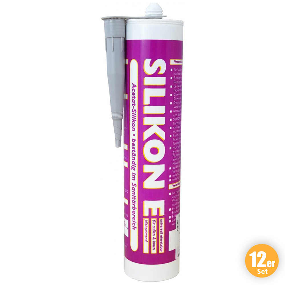 Wilckens Farben Silikon Fugendicht, Grau, 310 ml 12er Set
