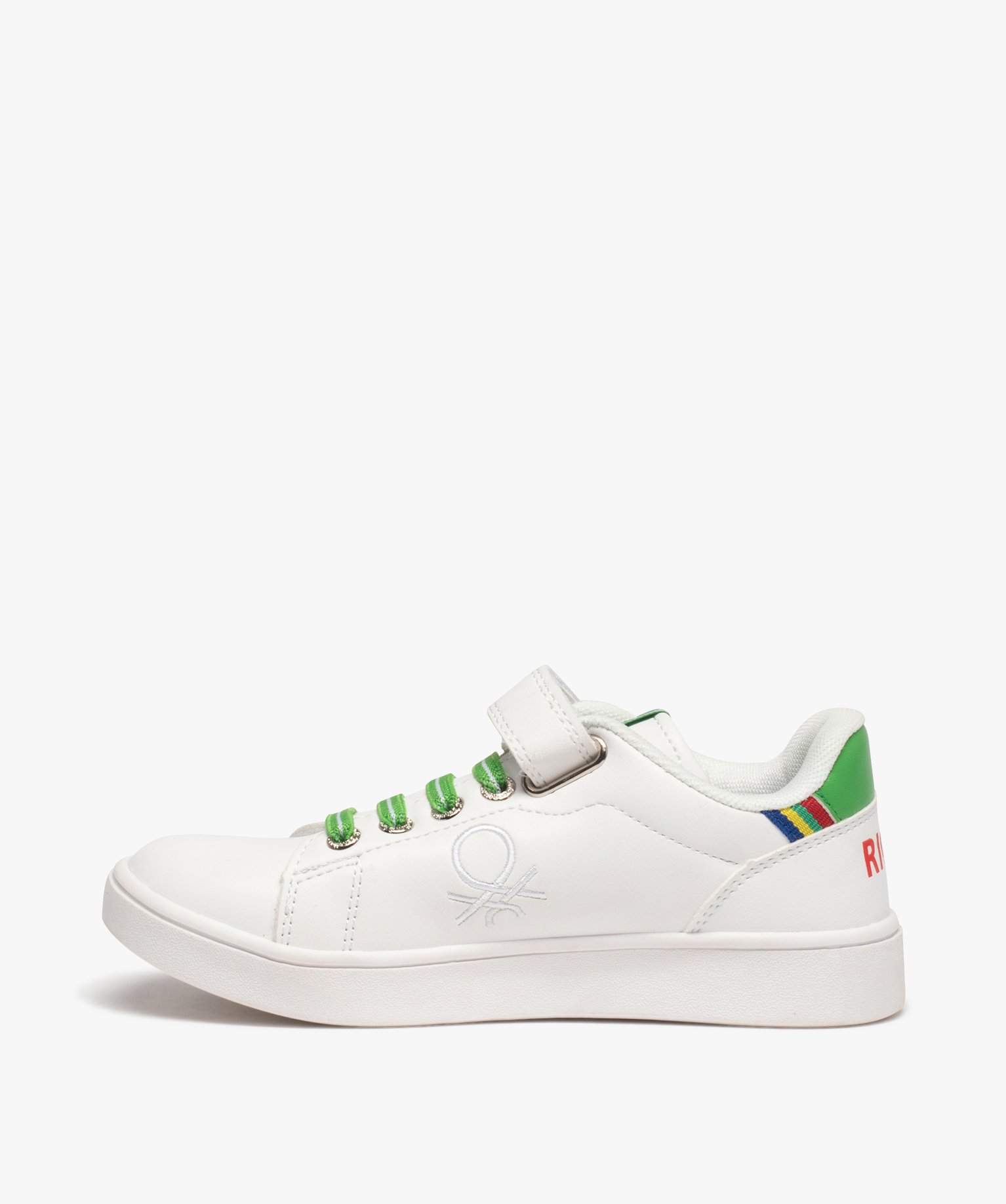Baskets Garçon colorées à lacets et scratch - Benetton blanc | GEMO
