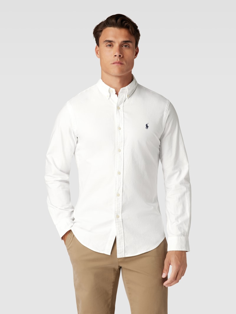 Slim Fit Freizeithemd mit Label-Stitching in weiß