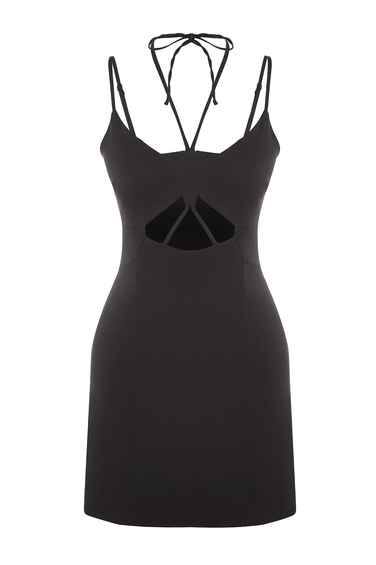 Trendyol Collection  Schwarzes, elegantes Abendkleid mit offener Taille/Skater-Webpaspelierung TPRSS23EL00122