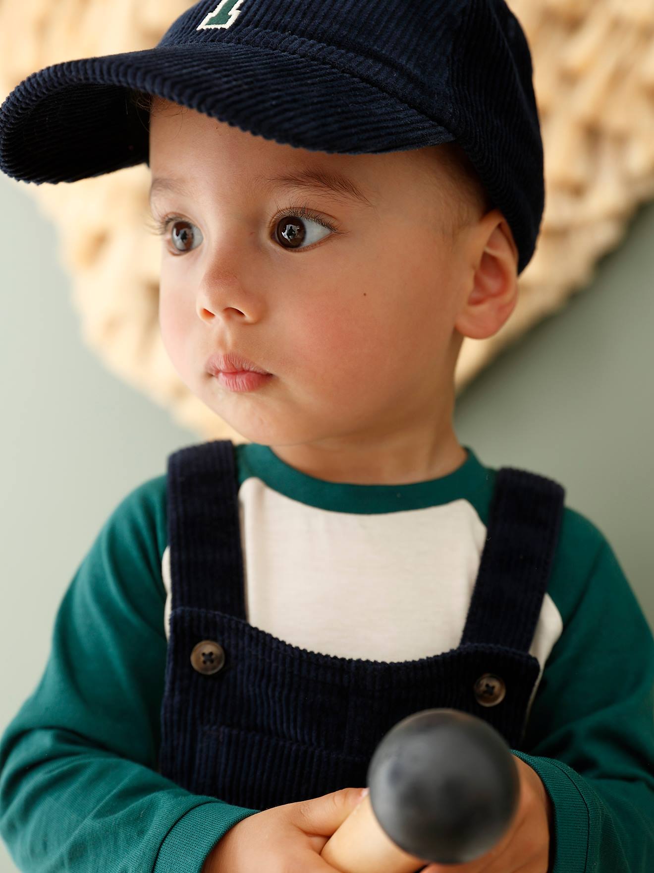 Vertbaudet Baby-Set: Shirt, Latzhose, Cap & Socken - nachtblau