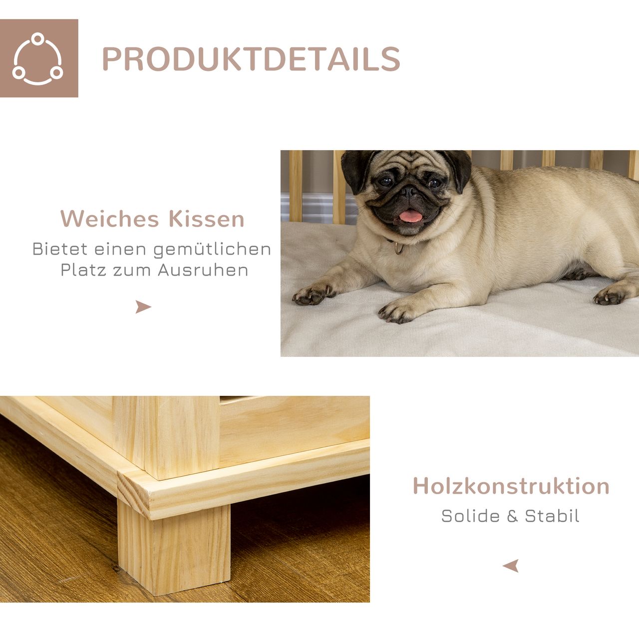 PawHut Hundekäfig, Tierkäfig aus Holz, Haustierkäfig für mittelgroße Hunde