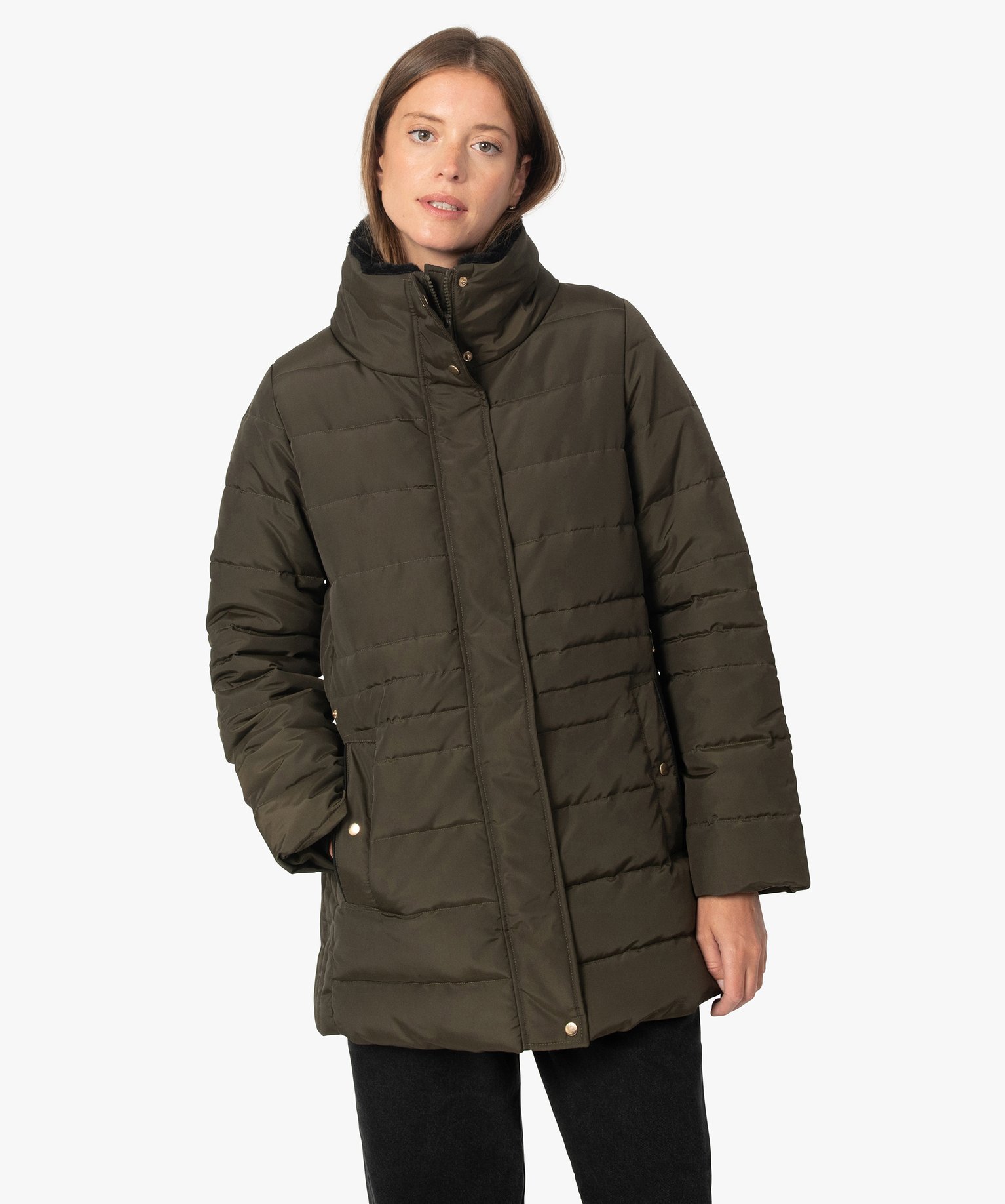 Blouson femme long matelassé avec col chaud | GEMO