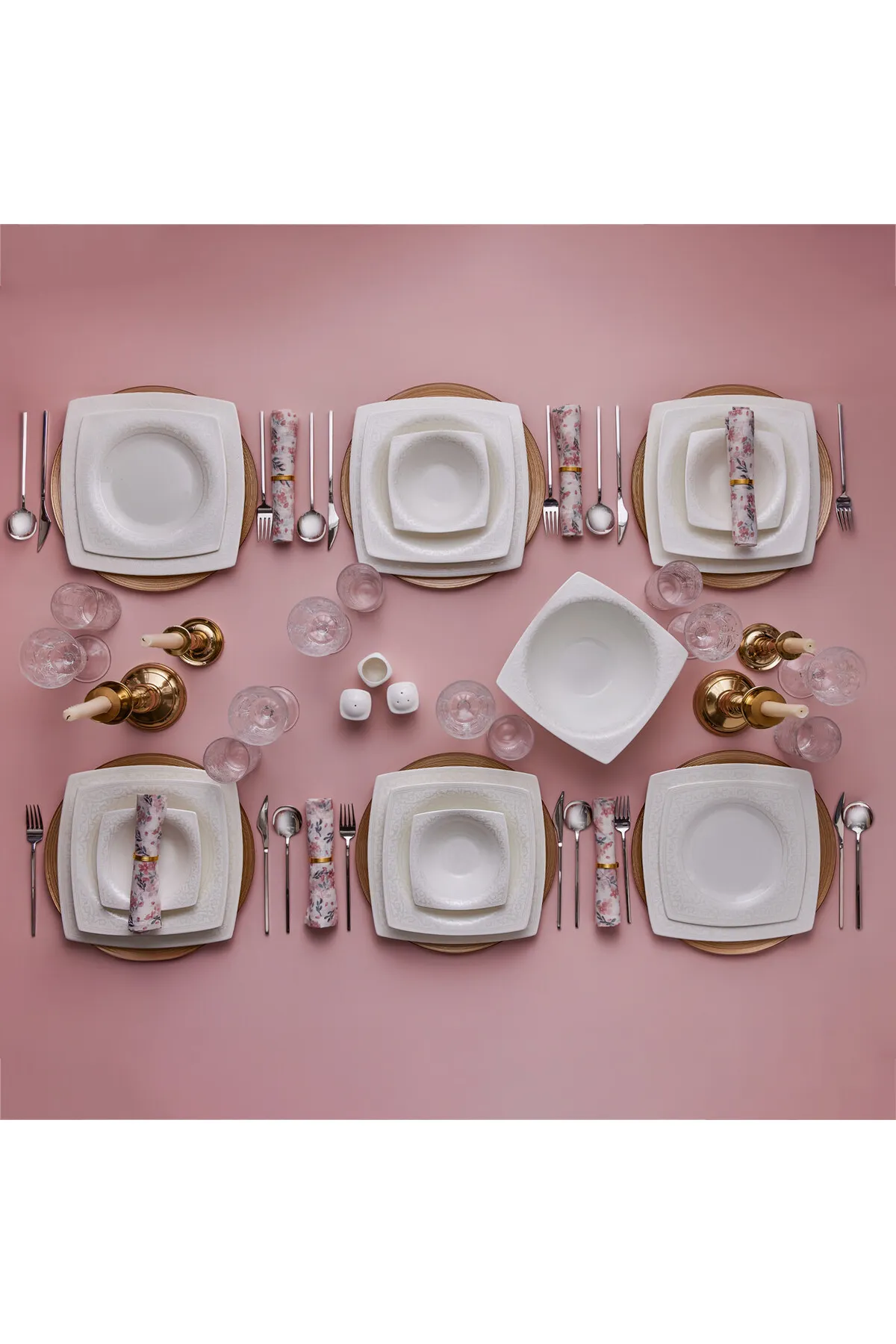 Karaca  Fine Pearl Roma 58-teilig 12 Personen Quadratisch - Set - Innovatives Geschirrset