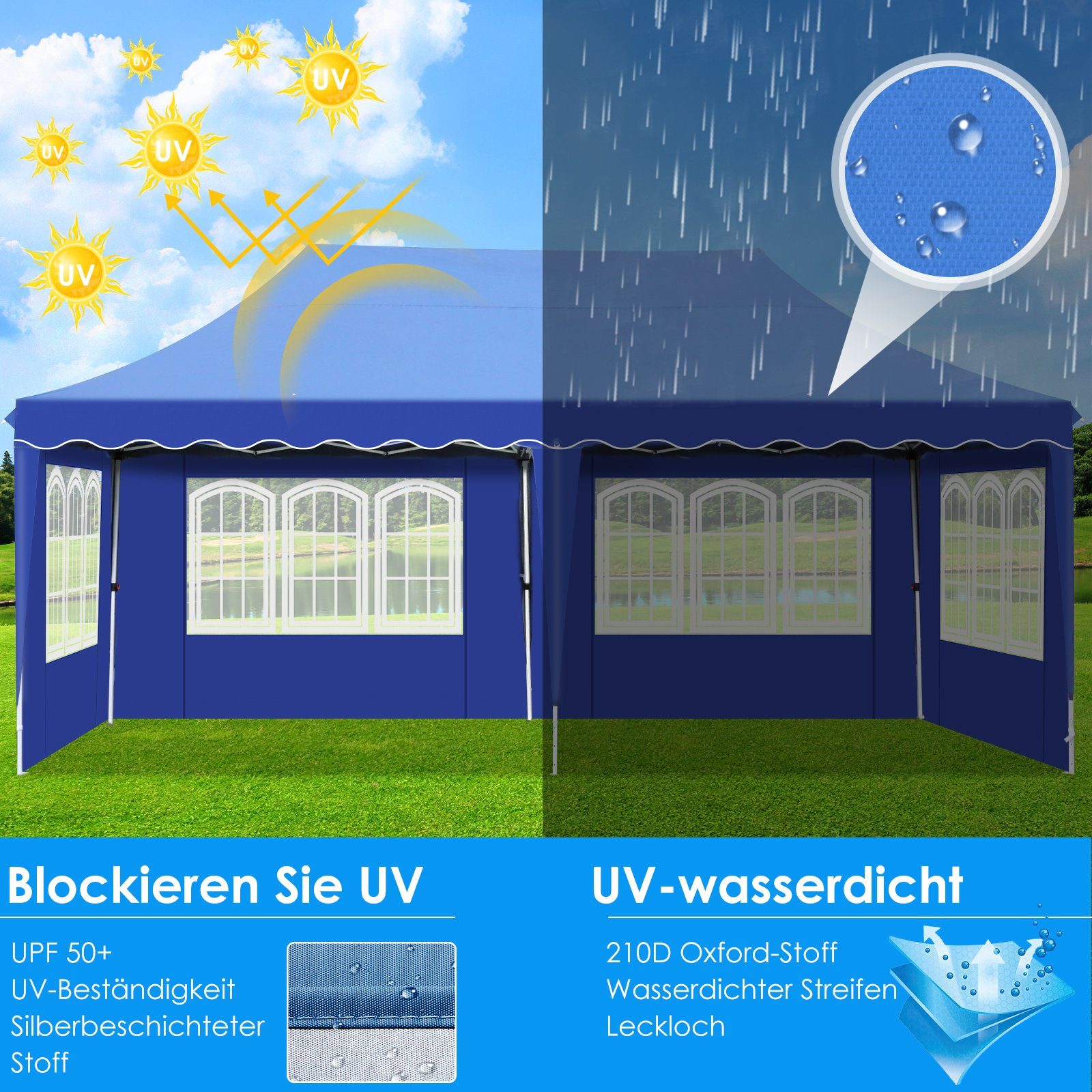 TLGREEN Pavillon Faltpavillon 3x6M, mit 4 Seitenwänden, Partyzelt UV Schutz 50+